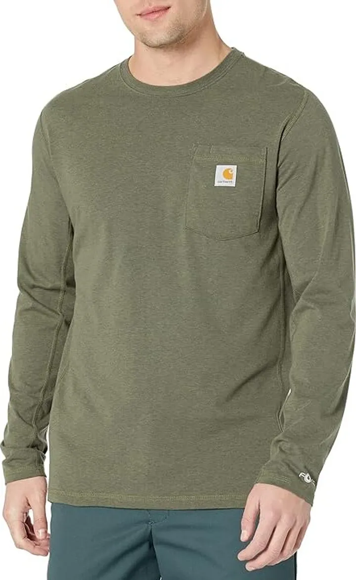 Carhartt Force Relaxed Fit Midweight Long Sleeve Pocket Tee (Basil Heather) Men's Clothing