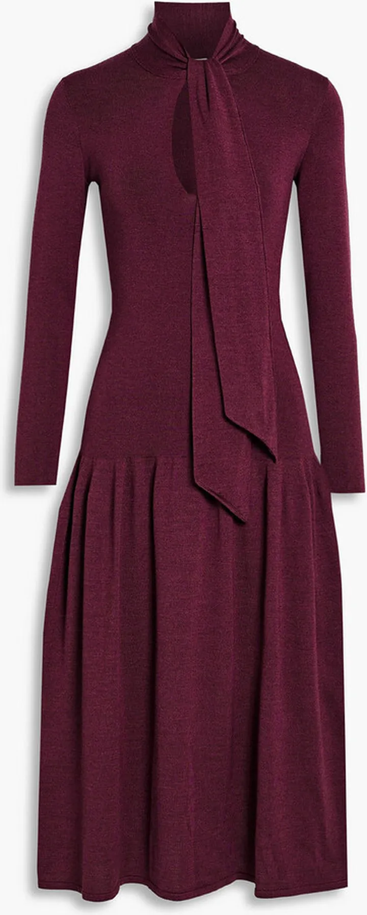 Gathered wool-blend midi dress