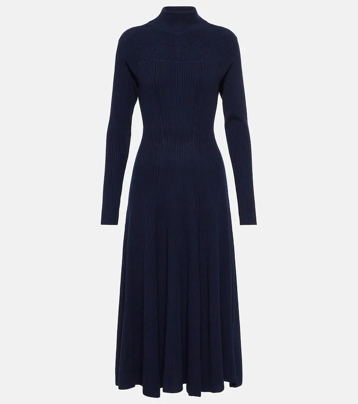 Ribbed-knit wool-blend midi dress