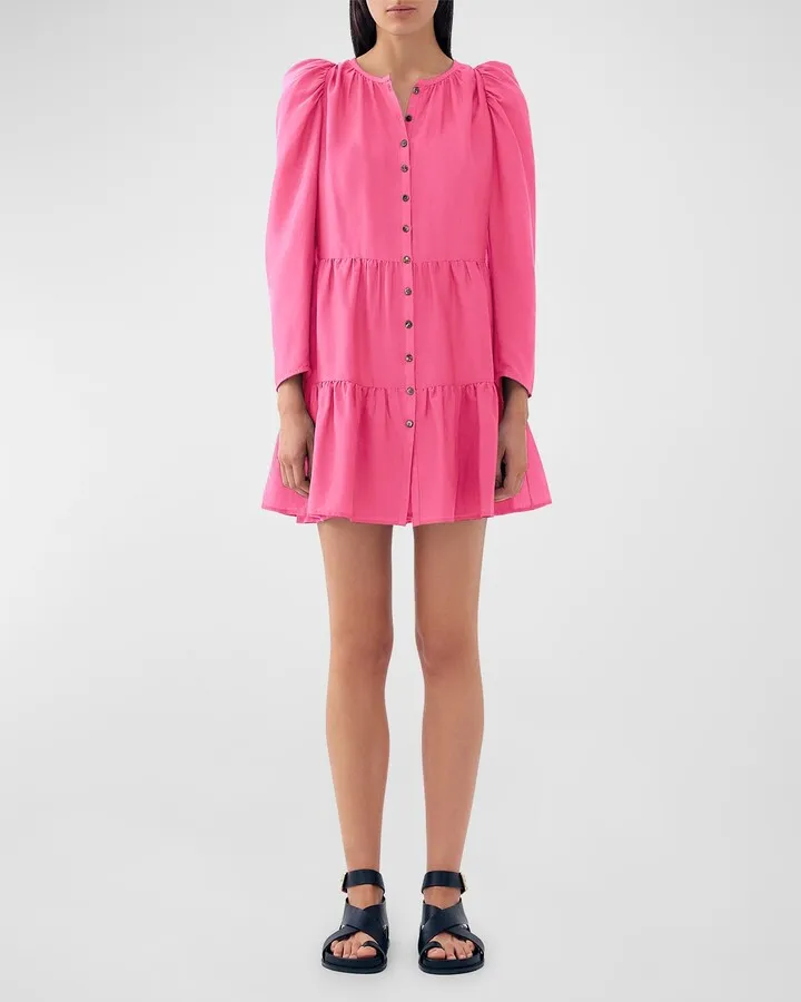 Milou Mandarin-Collar Tiered Mini Dress