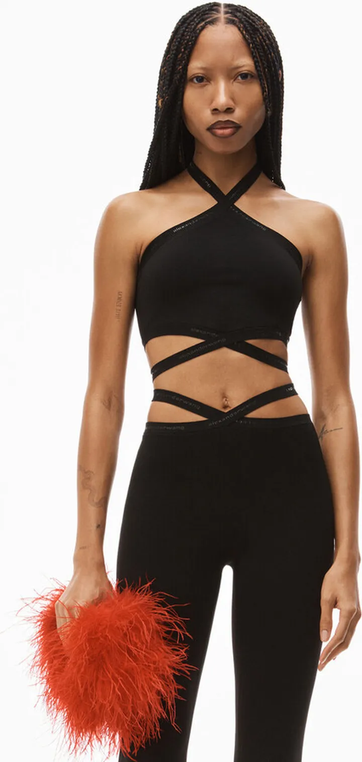 Alexander Wang Women's Logo Halter Top In Viscose Knit Black