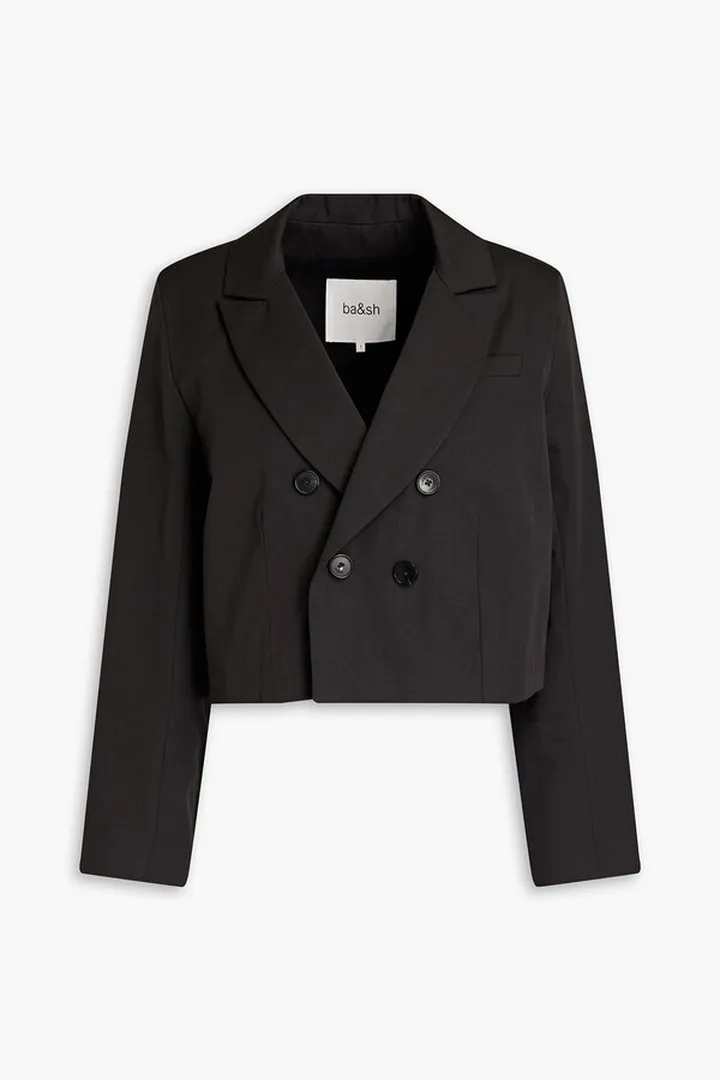 Cropped double-breasted cotton blazer
