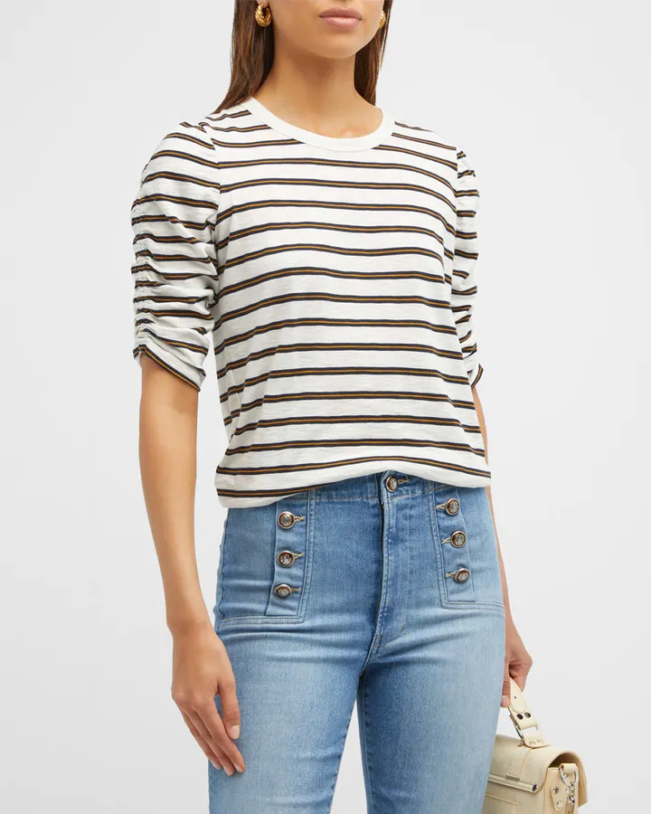 Waldorf Striped Ruched Sleeve Tee