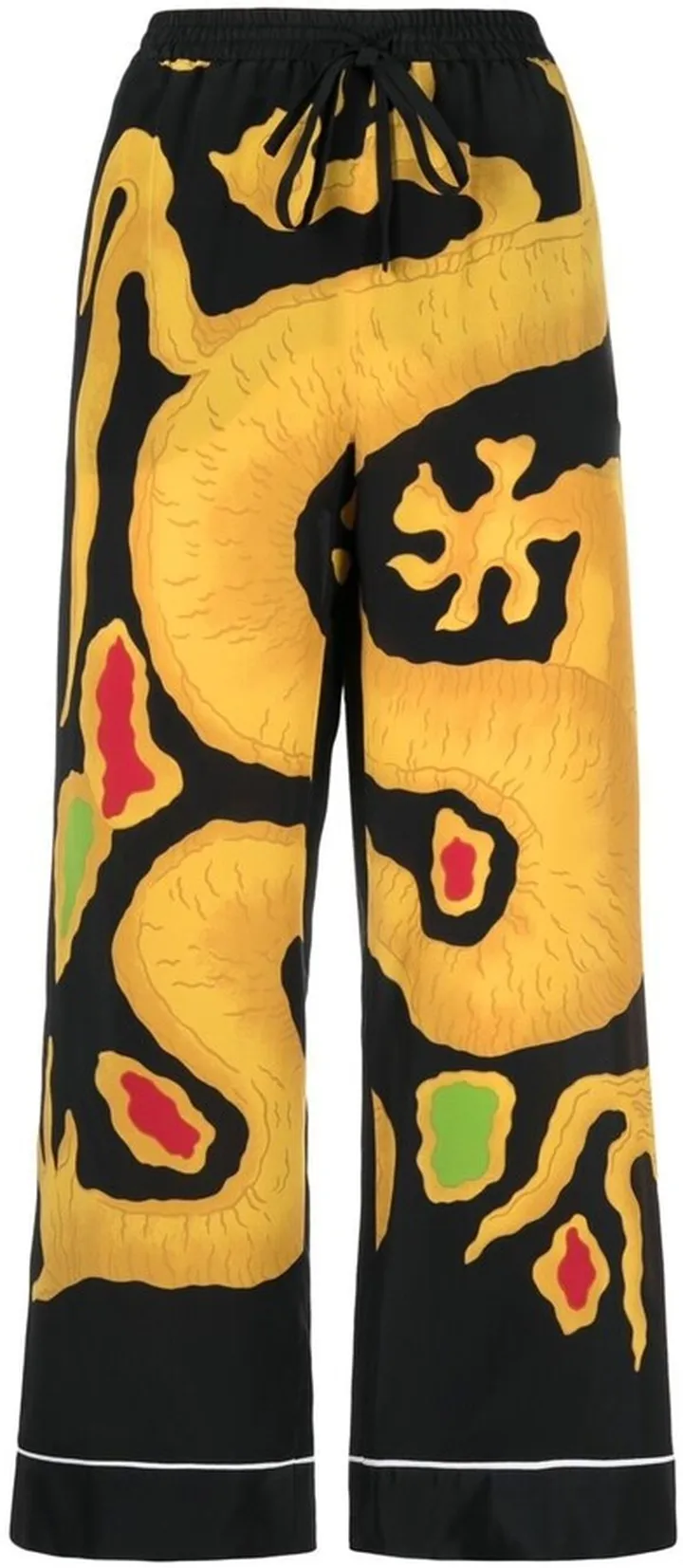 Dragon-Print Cropped Silk Trousers