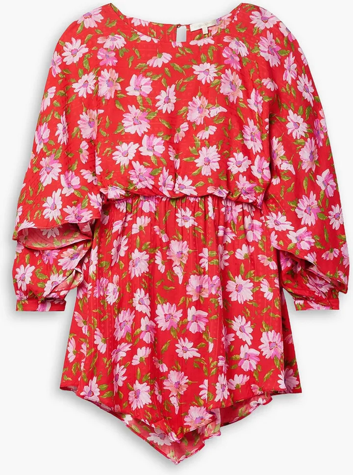 Anila asymmetric printed satin-jacquard mini dress