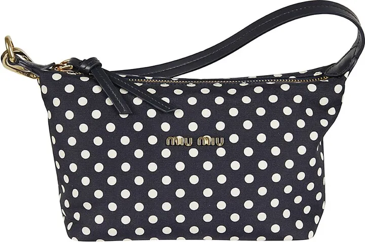 Polka Dot Logo Plaque Top Zip Shoulder Bag