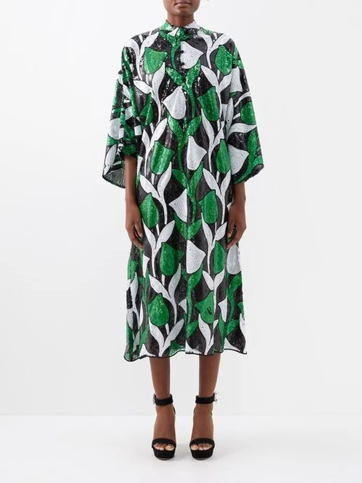 Botanical Sequinned Kaftan Dress