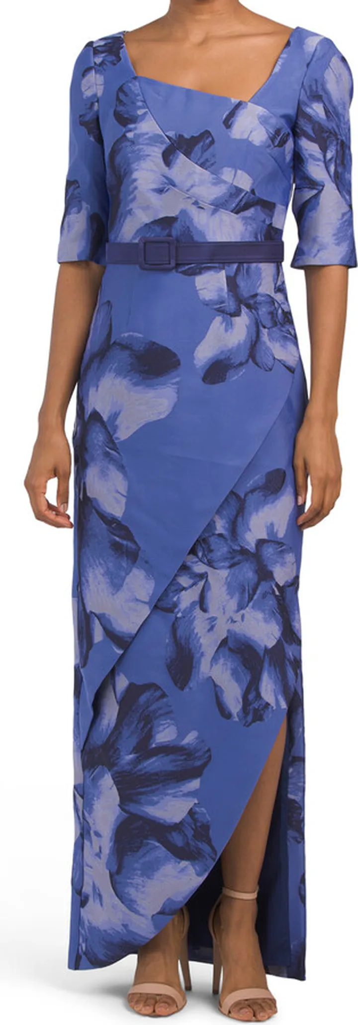 Octavia Floral Three-quarter Sleeve Column Gown