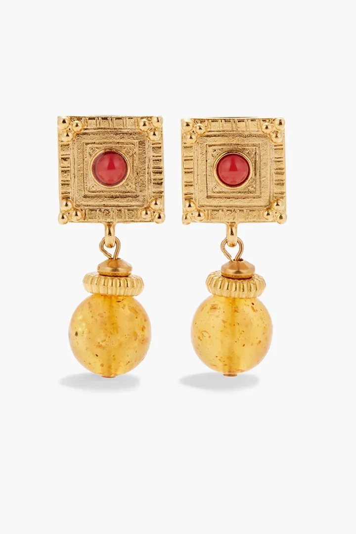 24-Karat Gold-Plated Stone Clip Earrings