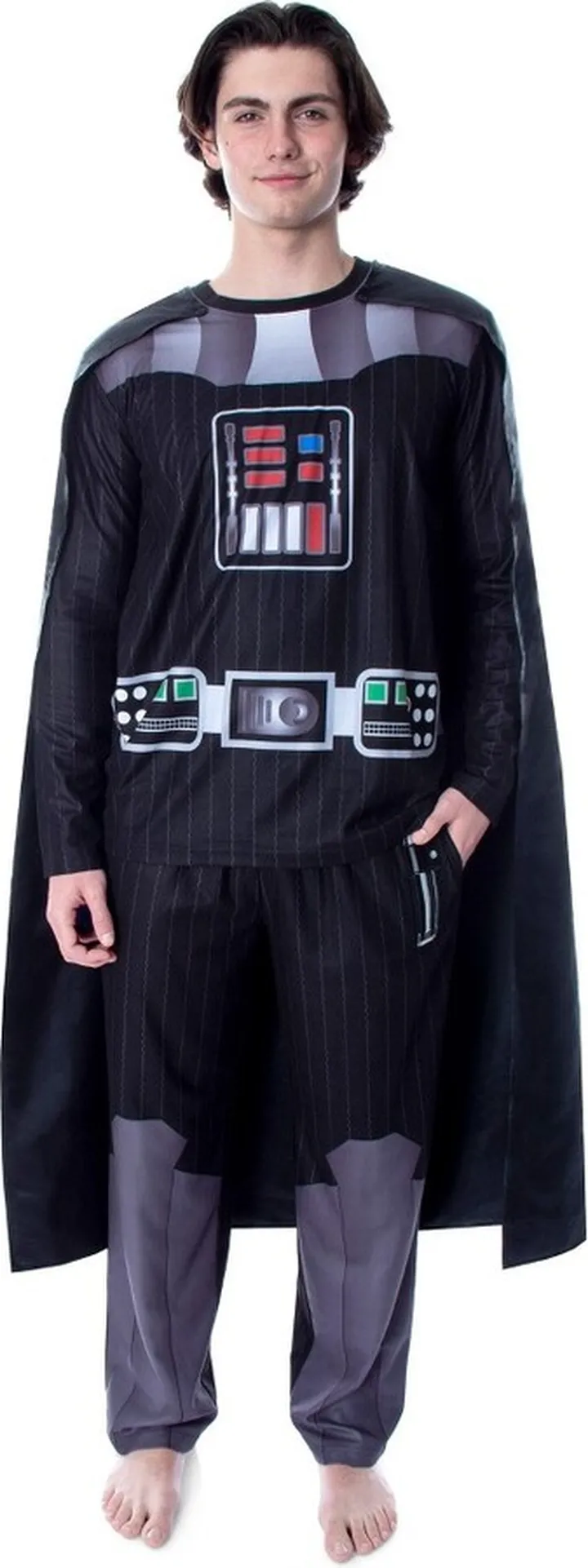 Star Wars Men's Darth Vader Costume Shirt And Pants Pajama Set With Cape (LG) Black