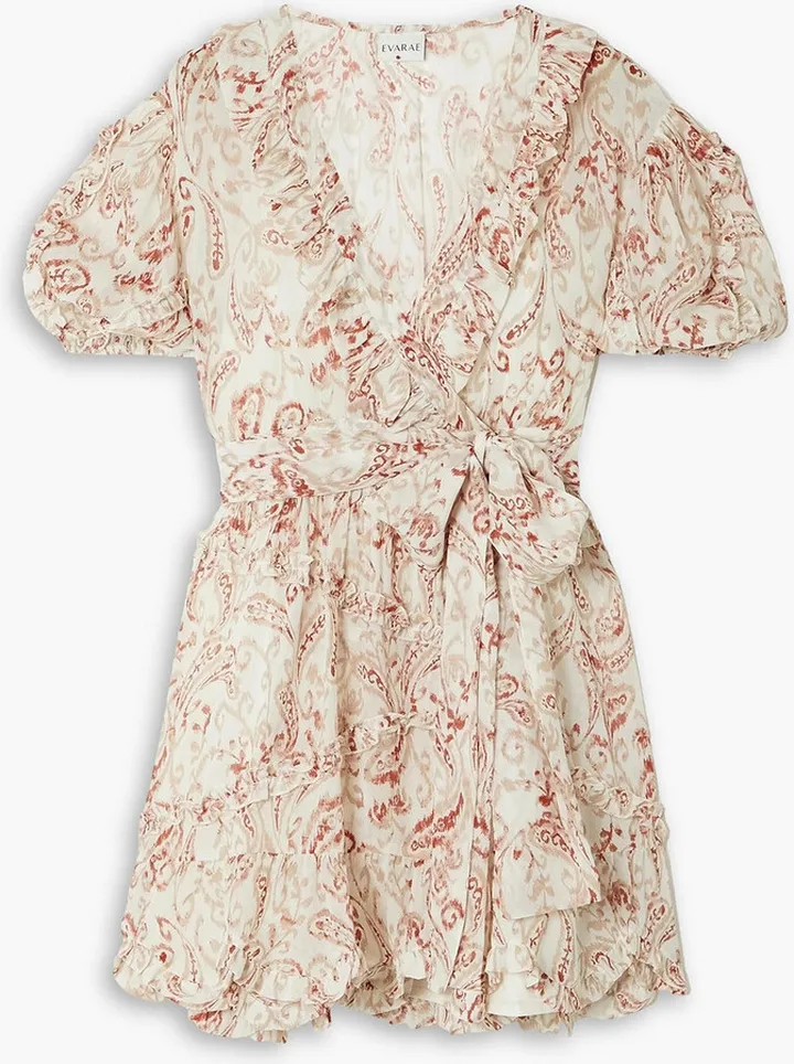 Ava ruffled printed silk-georgette mini wrap dress
