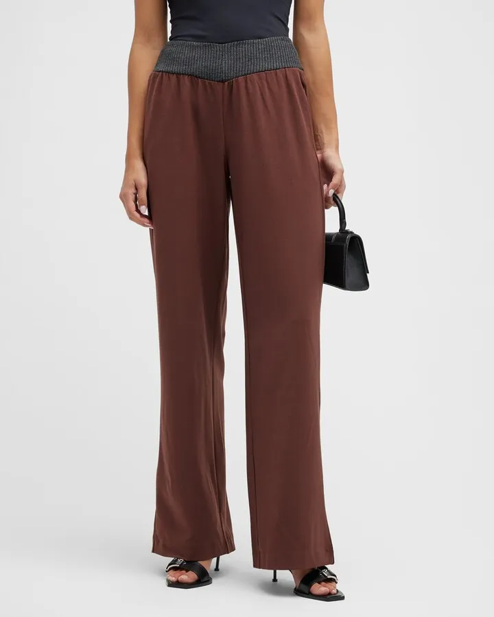Ribbed V-Waist Wide-Leg Pants