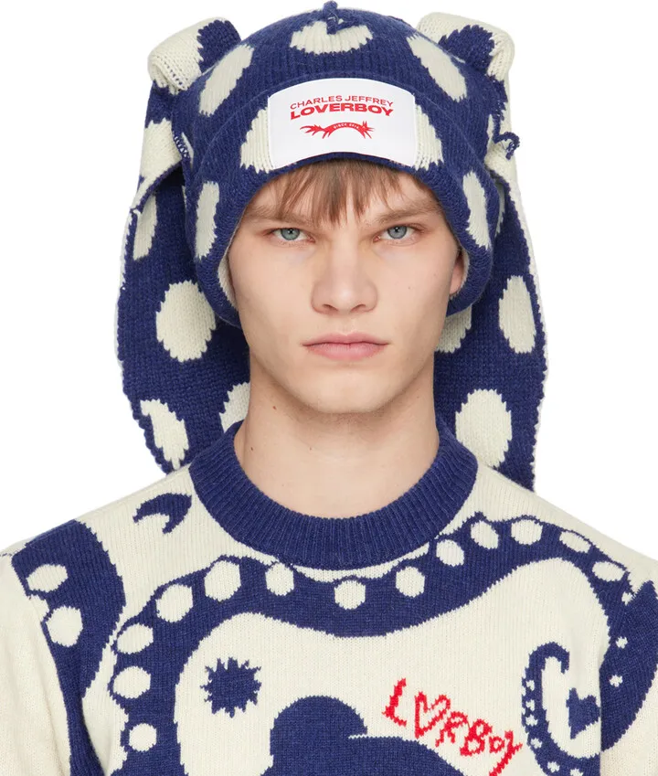 Charles Jeffrey Loverboy Navy & Off-White Chunky Rabbit Beanie