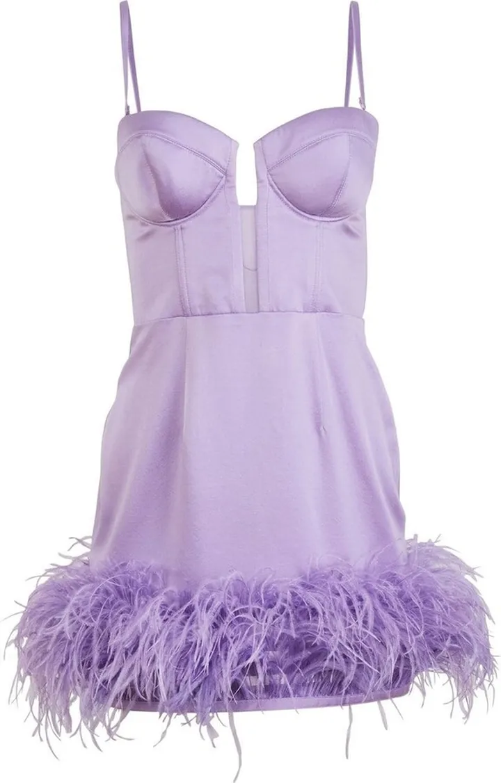 Feather-Trimmed Silk Dress