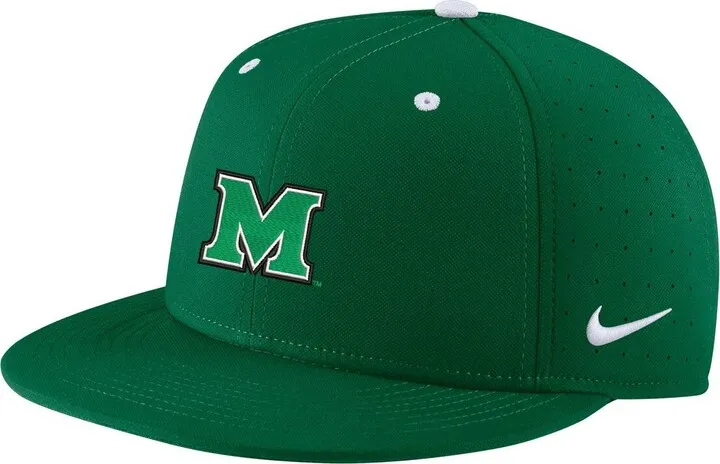 Men's Nike Green Marshall Thundering Herd True AeroBill Performance Fitted Hat
