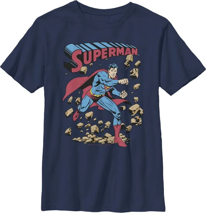 Boy's Superman Hero Break Barriers T-Shirt - Navy Blue - Medium