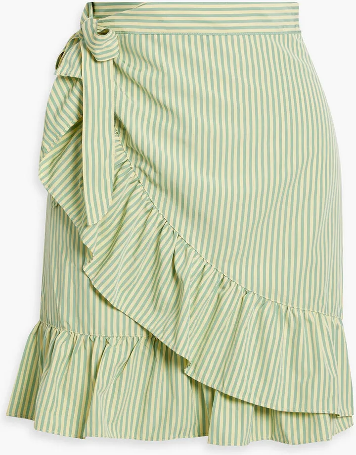 Sonny ruffled striped poplin mini wrap skirt