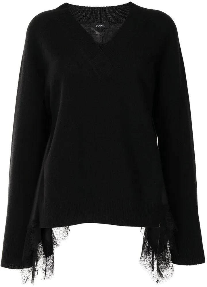 Lace-Trimmed V-Neck Sweater