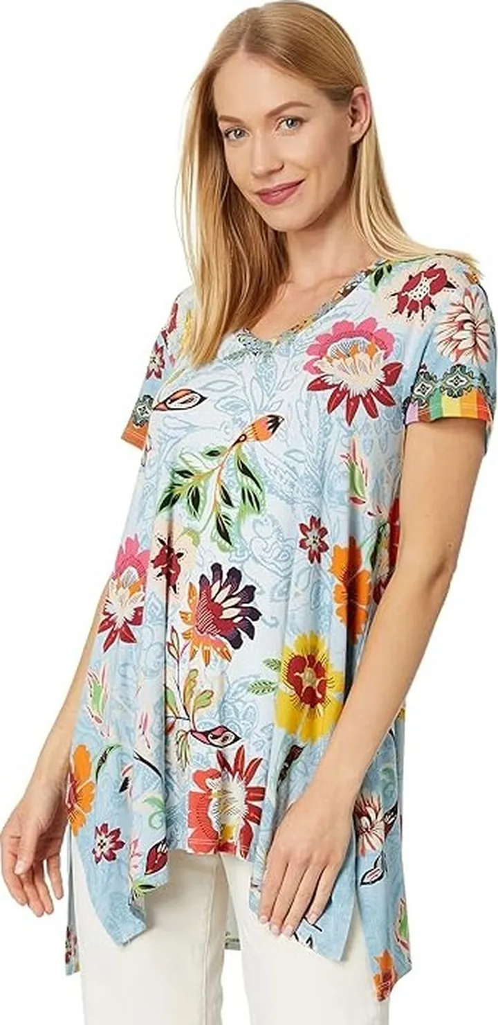 Johnny Was Rainbow Floral Drape Tunic (Multi) Women's Clothing