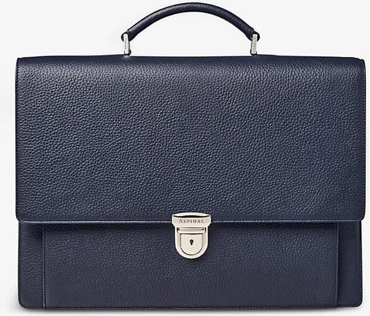 Womens Navy City Grained Leather Laptop Briefcase
