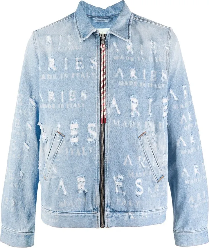 Destroyed zip-up denim jacket