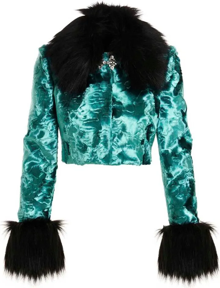 Alessandra Rich Faux-Fur Cropped Velvet Jacket
