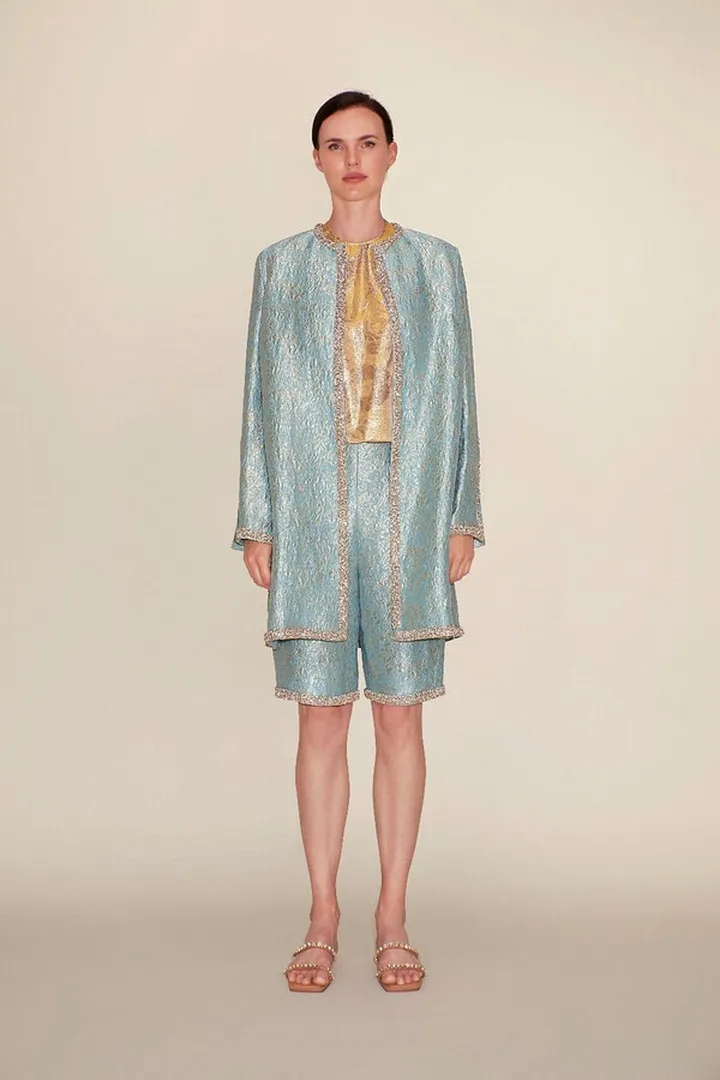 Fils-Coupé Top with Jacquard Shorts and Coat