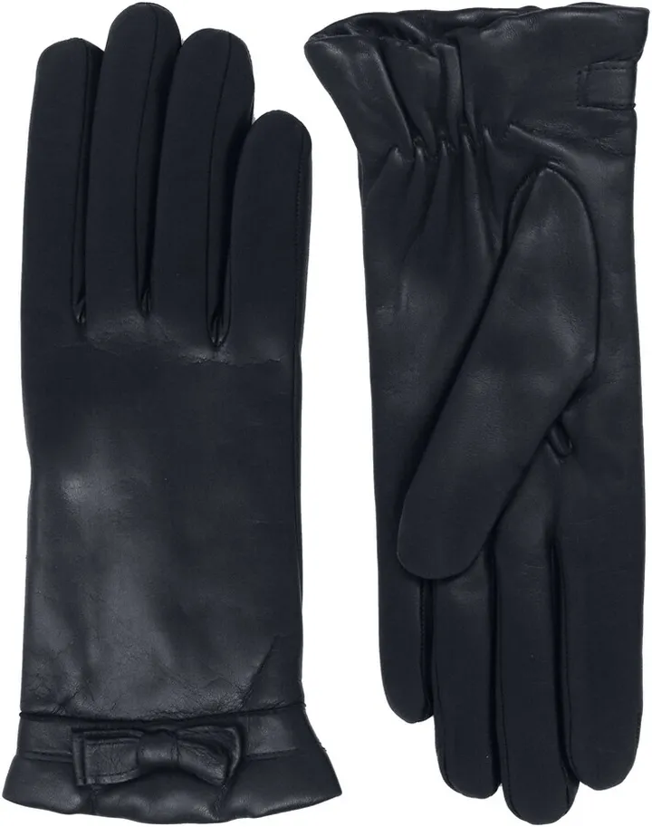 Women's Bow Cuff Cashmere Lined Lambskin Leather Gloves