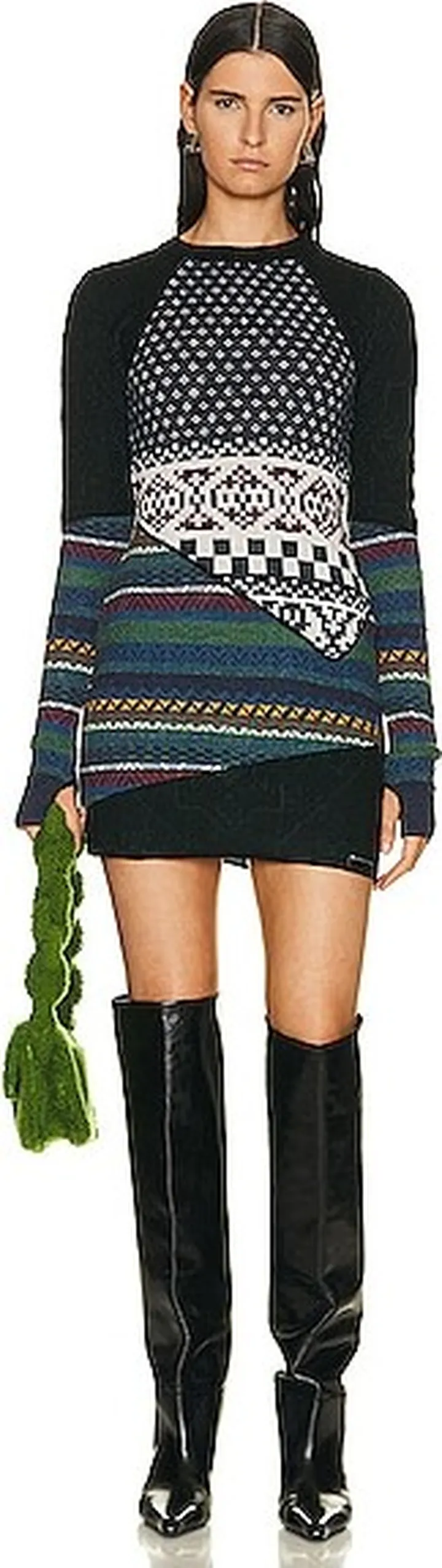 Marine Serre Knit Melange Hybrid Short Dress in Black