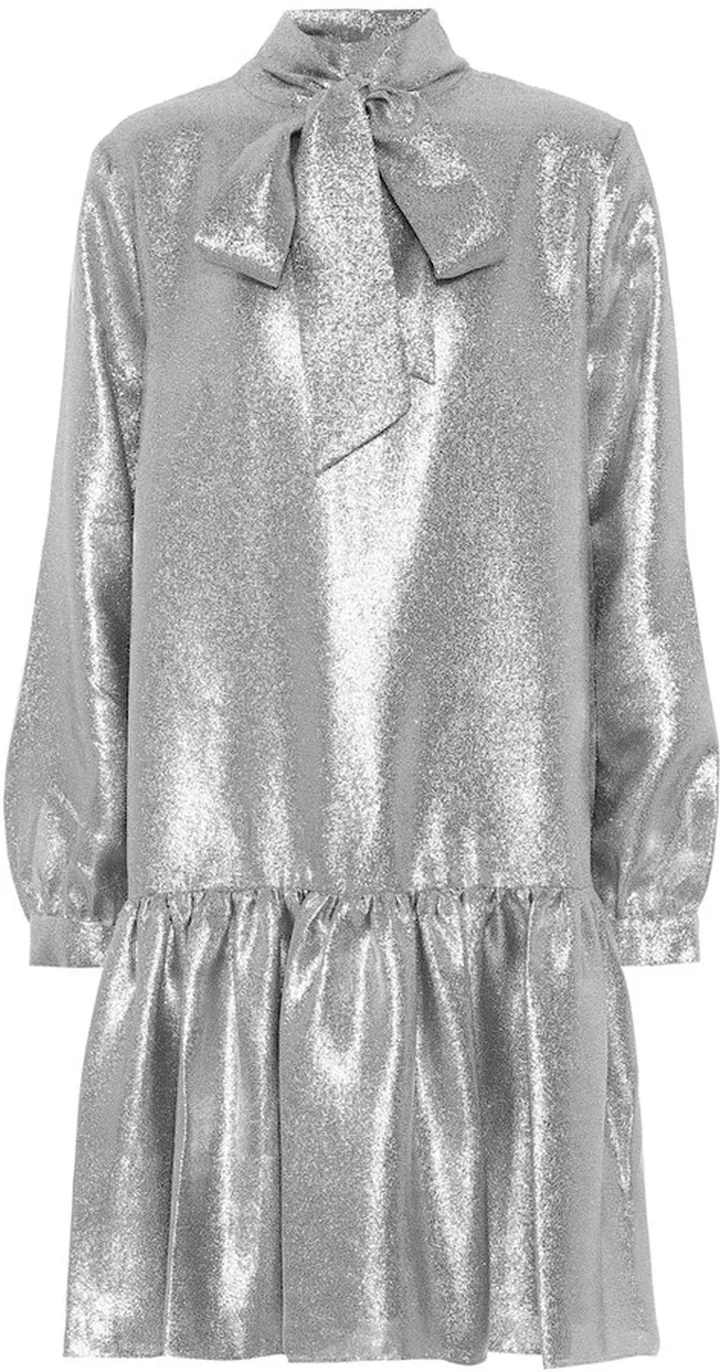 Tie-neck lame minidress