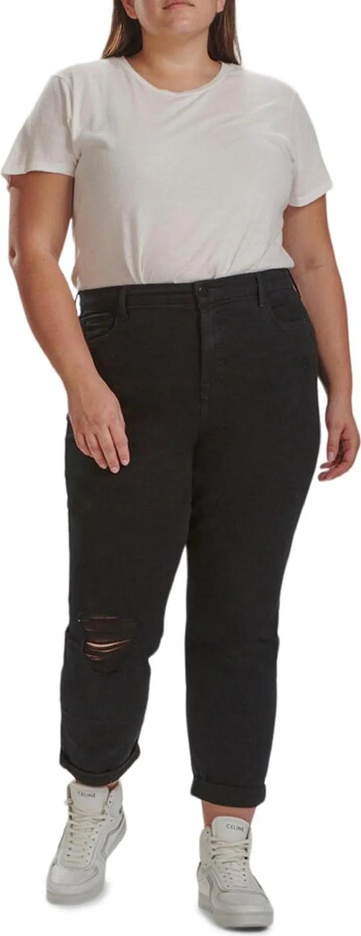 Womens High Rise Distressed Boyfriend Jeans