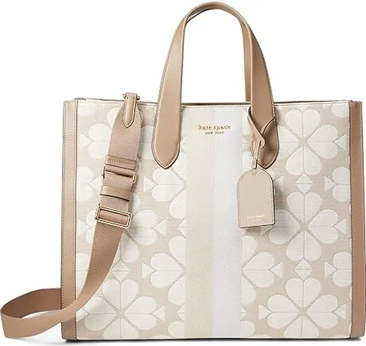Kate Spade New York Oversized Spade Flower Jacquard Stripe Manhattan Large Tote (Natural Multi) Tote Handbags