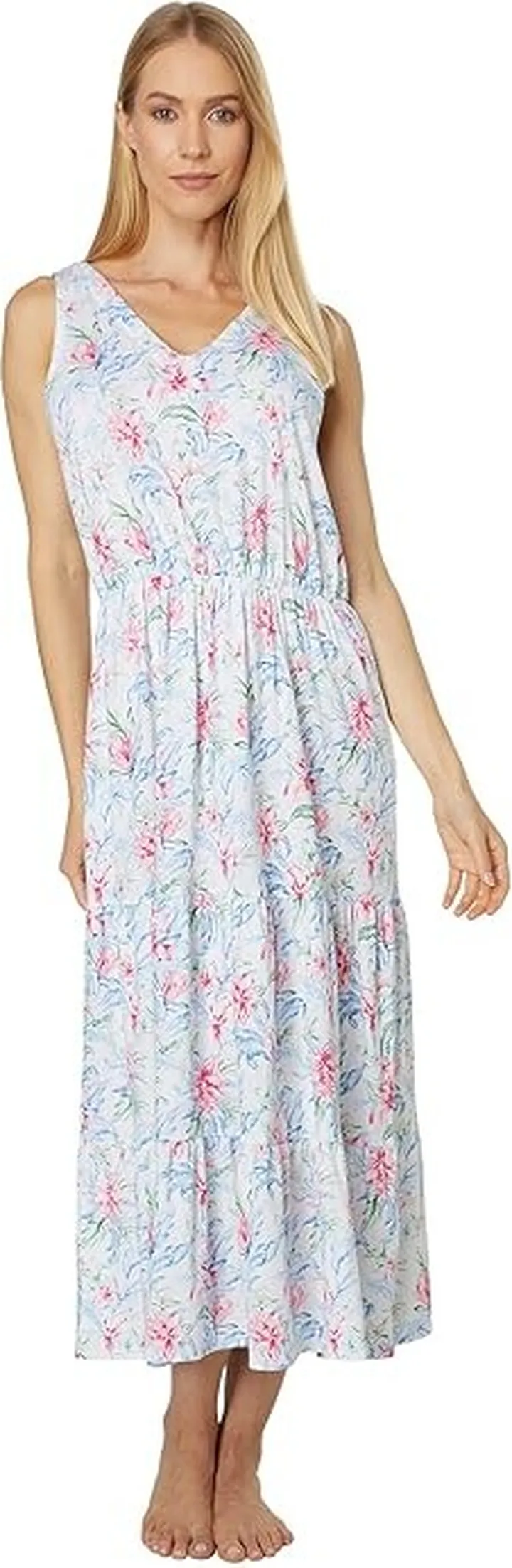 Tommy Bahama V-Neck Sleeveless Maxi Gown (White Tropical) Women's Pajama