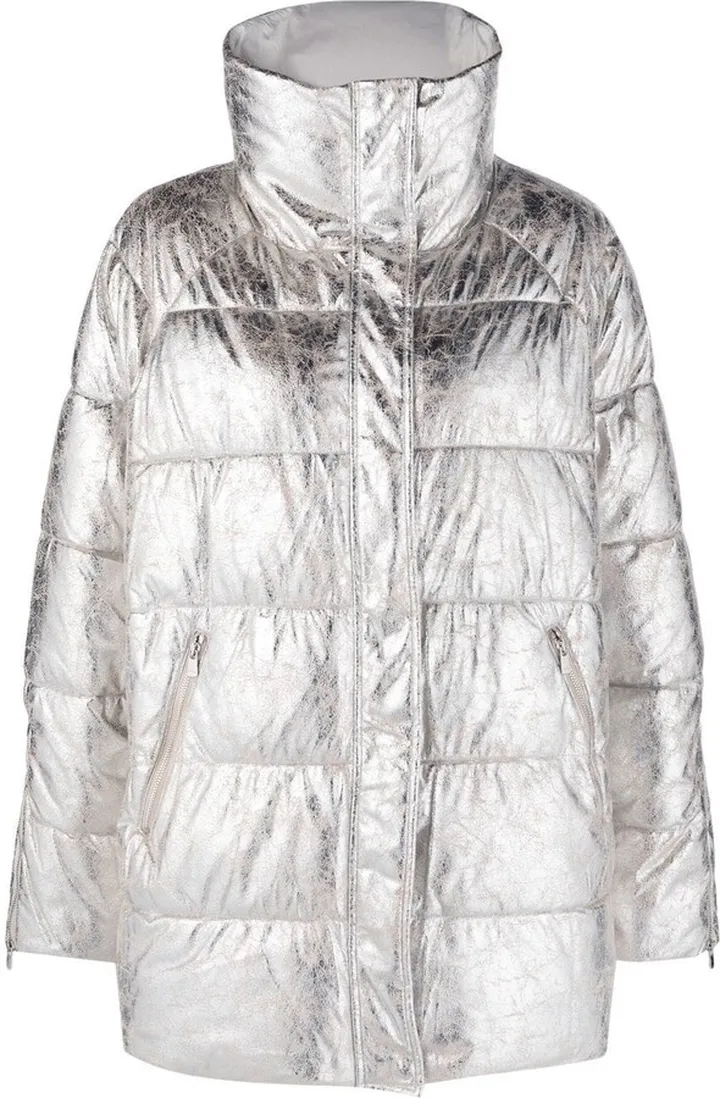 Metallic-Effect Zipped Puffer Jacket
