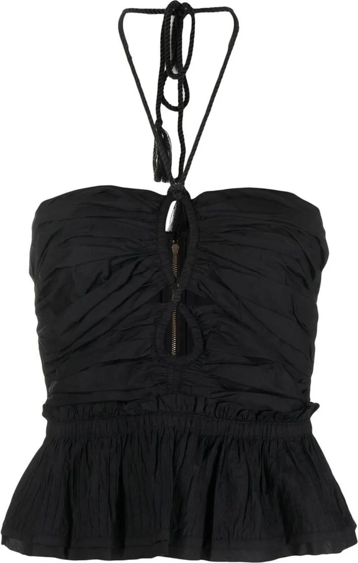 Black Adaleigh Ruched Halteneck Top