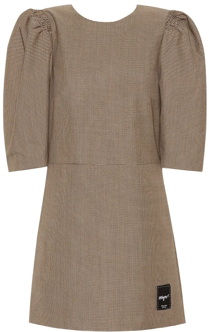 Checked wool-blend minidress