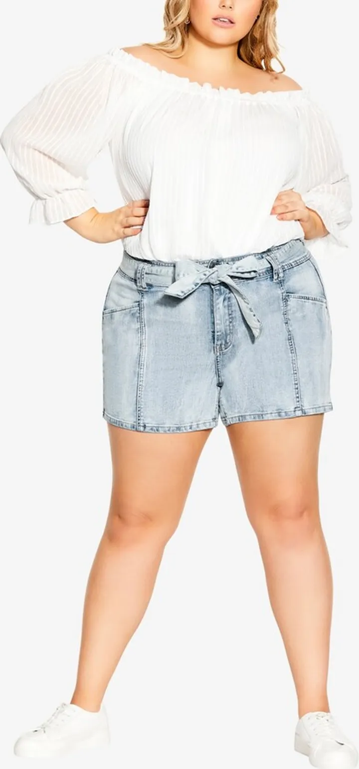 City Chic Plus Size Trendy Sweet Tie Denim Shorts