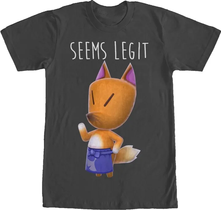 Men's Nintendo Animal Crossingd the Fox Seems Legit T-Shirt - Black - 2X Large