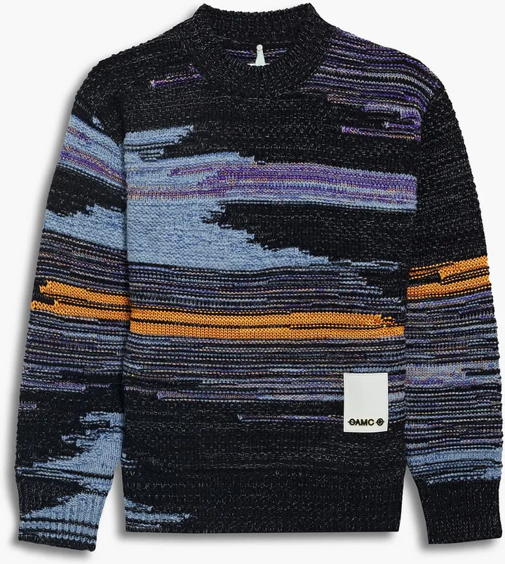 Appliquéd jacquard-knit wool-blend sweater