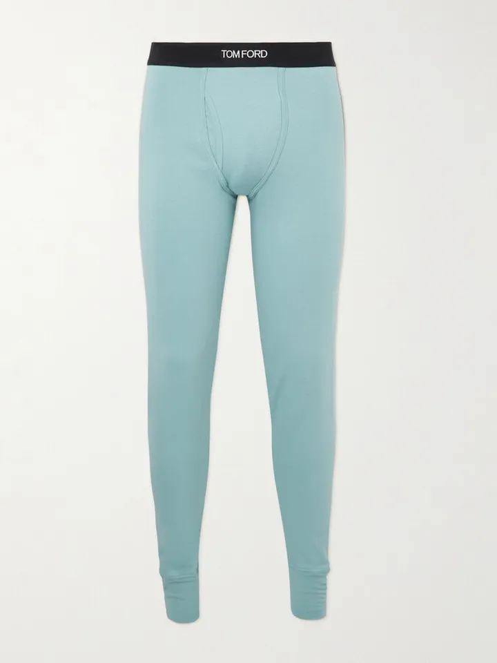 Grosgrain-Trimmed Stretch-Cotton Jersey Long Johns