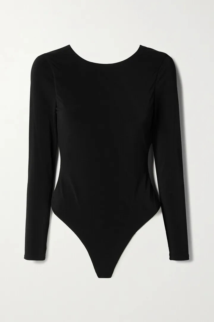 Alice + Olivia - Marcella Open-back Chain-embellished Stretch-jersey Thong Bodysuit - Black