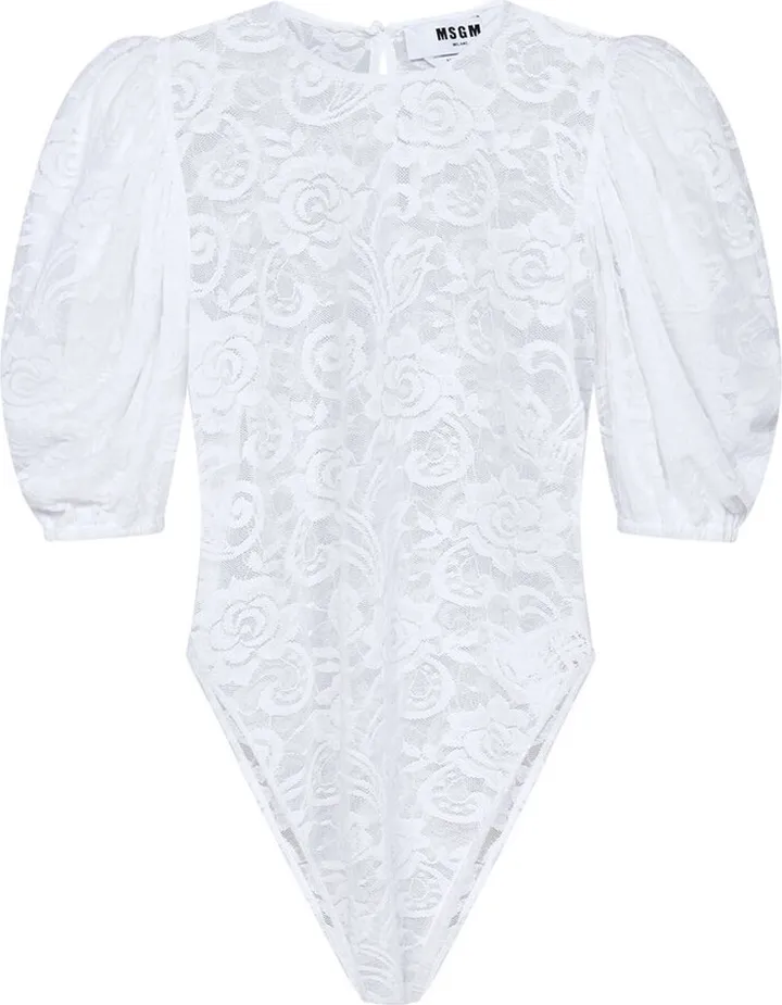 MSGM Puff Sleeved Lace Detailed Bodysuit