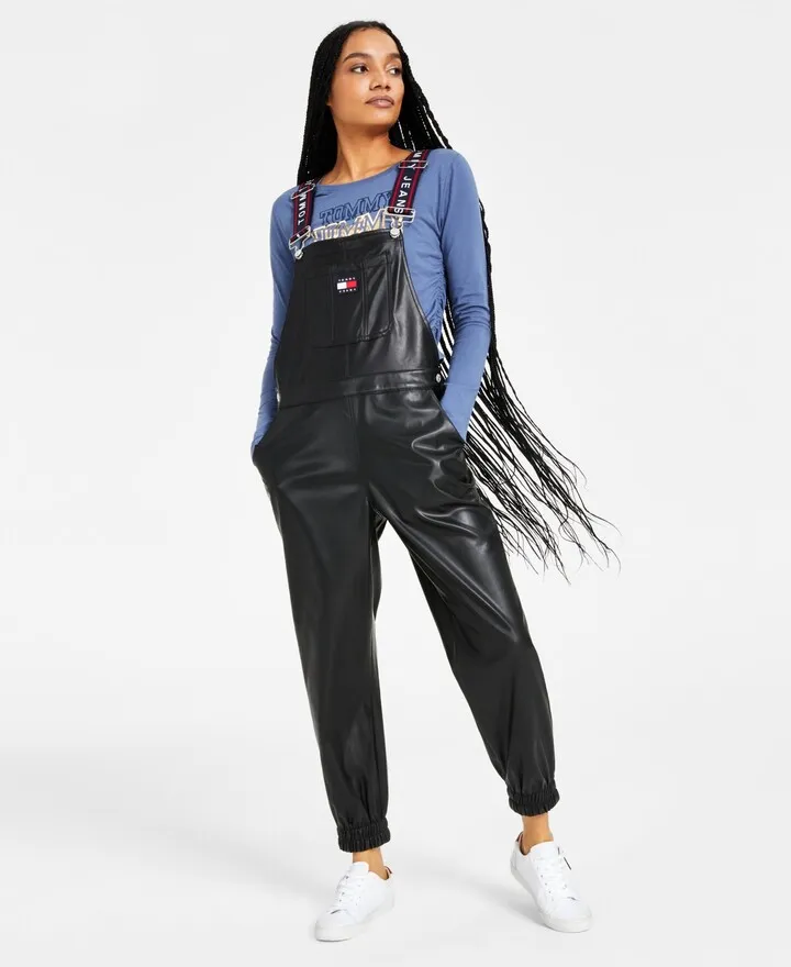 Tommy Jeans Women's Faux-Leather Overalls