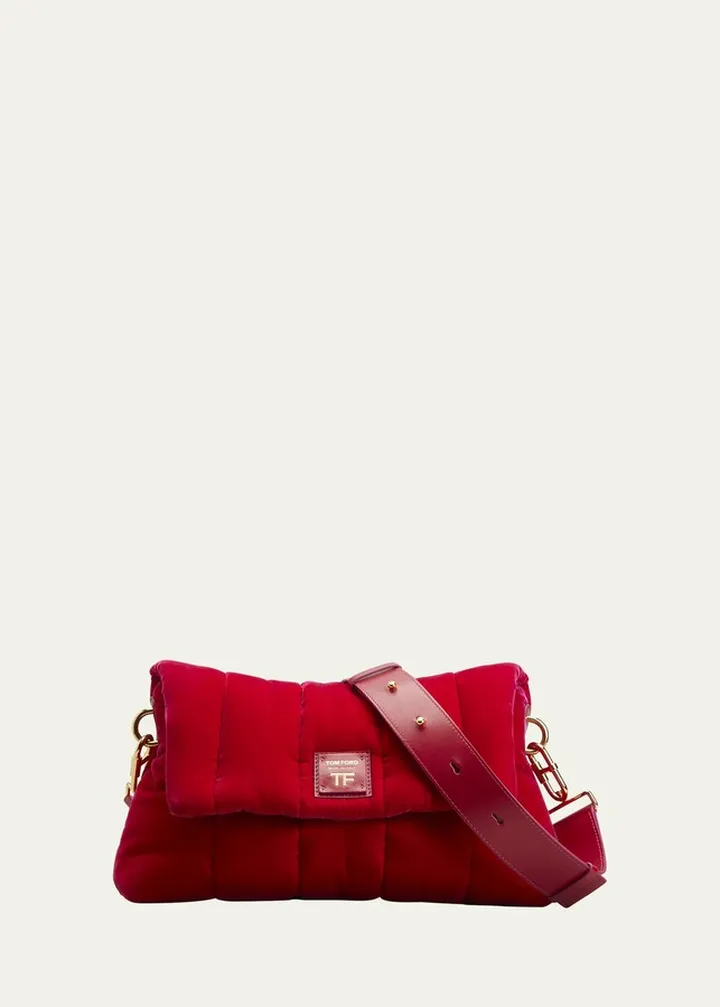 Medium Label Quilted Velvet Crossbody Bag