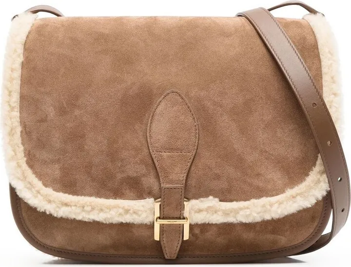 Shearling-Trim Crossbody Bag