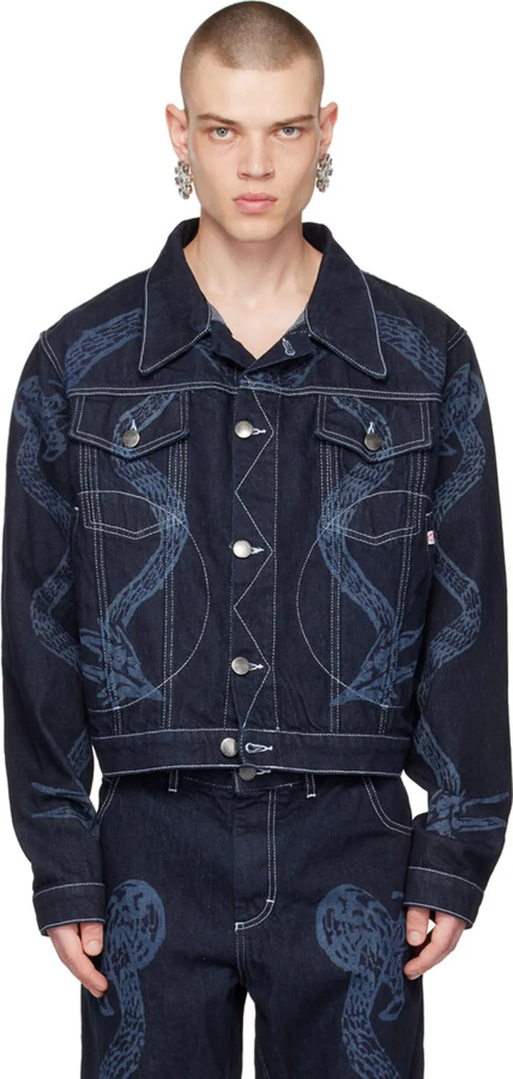 Charles Jeffrey Loverboy Navy Art Denim Jacket