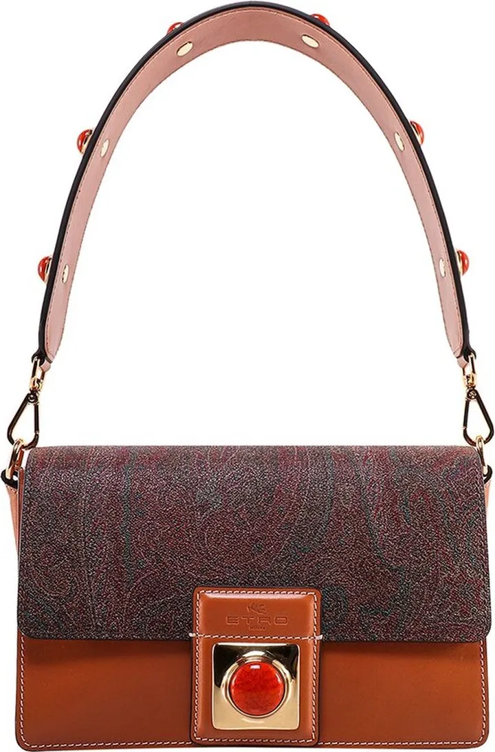 Etro Crown Me Logo Embossed Foldover Shoulder Bag