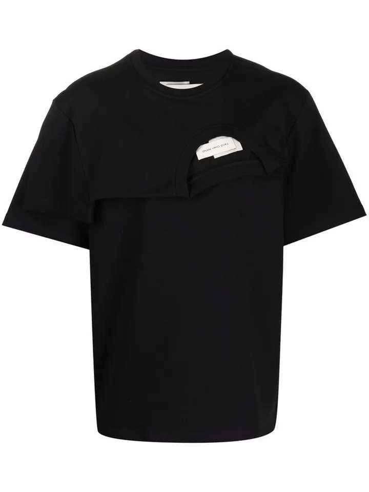 layered asymmetric cotton T-shirt