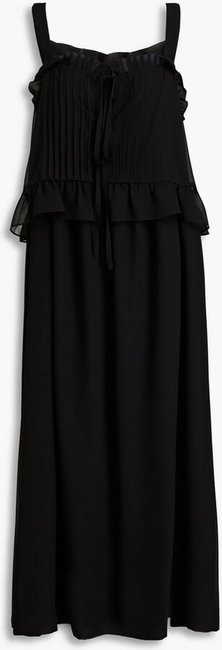 Ruffled pintucked chiffon midi dress