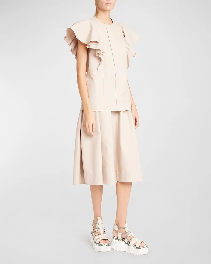 Ruffle-Sleeve Recycled Cotton Heavy Poplin Shirt